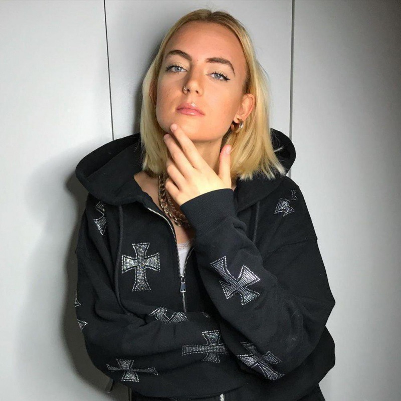 Spot European and American autumn and winter fashion brand loose tops cross hot diamond zipper hooded men and women sweatshirt long sleeve hip hop - Image 3