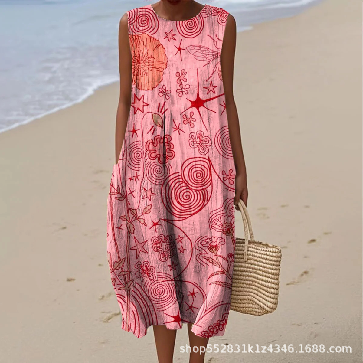 2025 European and American spring and summer new sleeveless casual printed temperament long dress slim small fresh casual dress - Image 11