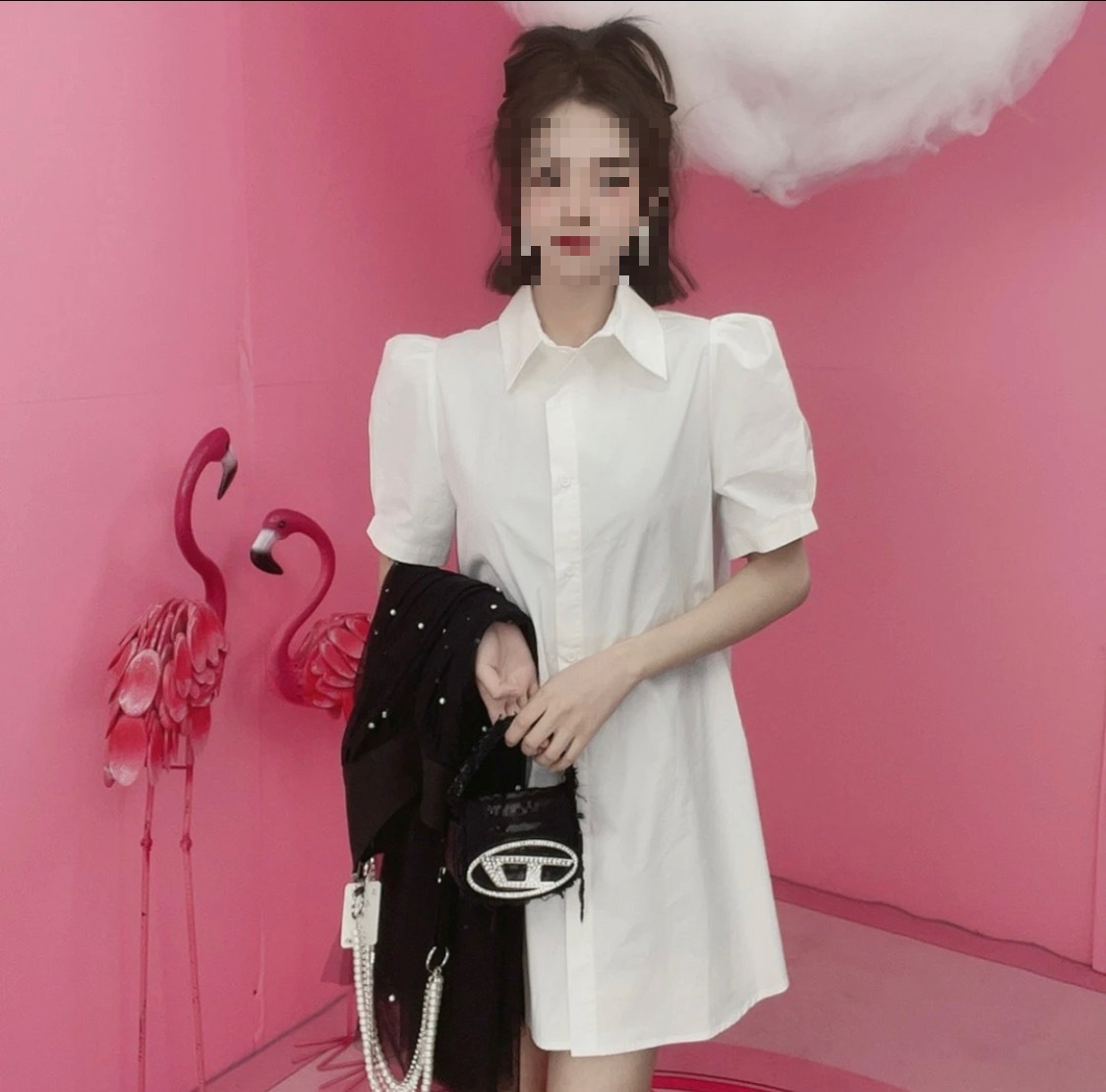 2023 spring and summer new style waist waist net gauze suspender skirt temperament lapel shirt slim suit - Image 4