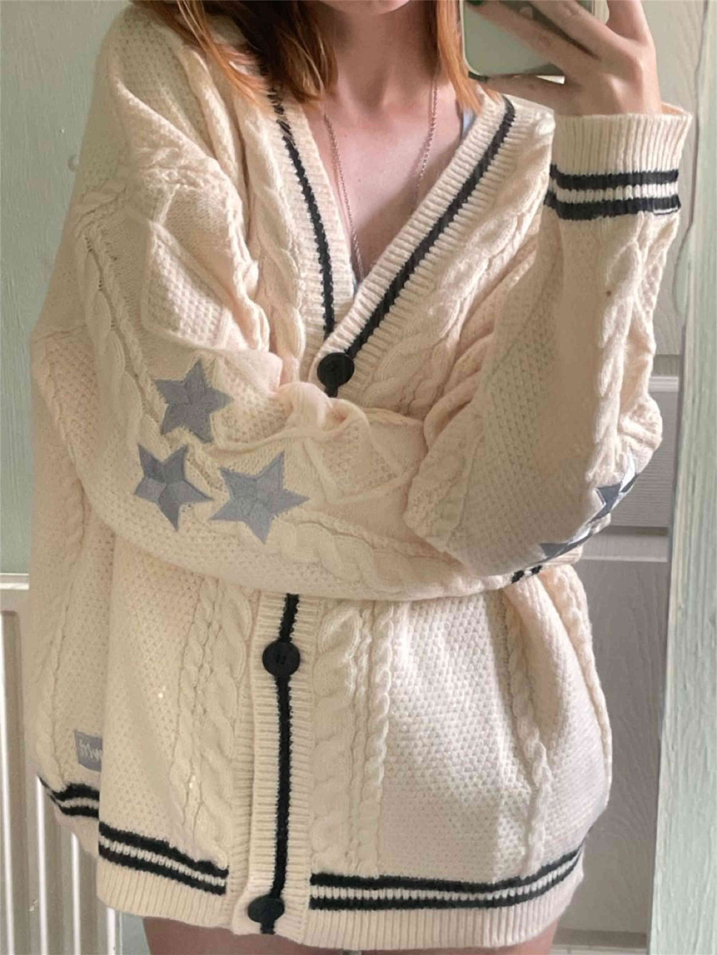 Autumn and winter solid color long-sleeved cardigan femininity commuting European and American bat wing knitted beige single-breasted sweater jacket - Image 9