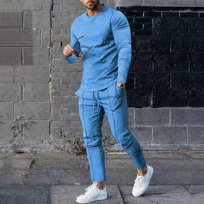 European goods foreign trade men's clothing suit spring and autumn style two-piece suit round neck long-sleeved T-shirt trousers suit men's autumn casual wear - Image 8