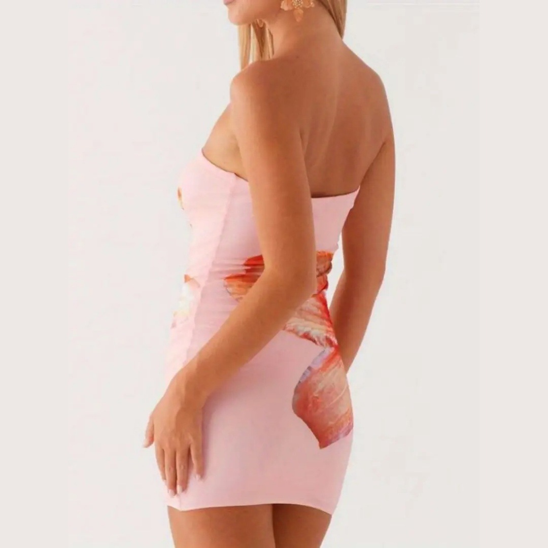 2025 European and American cross-border best-selling summer sexy women's strapless floral print slim-fit bodycon short dress - Image 2
