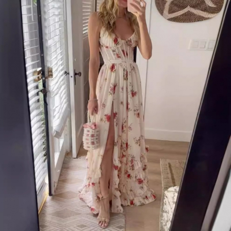 New European and American style strapless printed dress, beach vacation maxi dress - Image 2