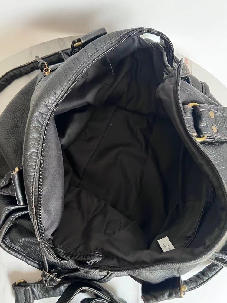 French retro motorcycle bag shoulder messenger bag tote bag large bag women's large capacity bag washed bag soft leather bag European - Image 8