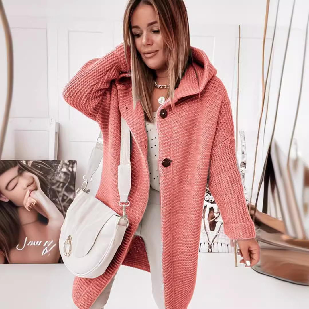 2025 New Style Hooded Knit Cardigan, Elegant and Commuting Style, Loose Fit, Plus Size, Cross-border Sweater - Image 3
