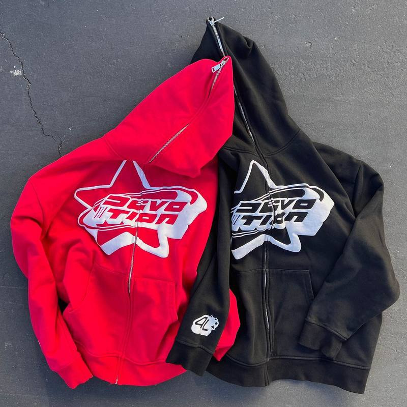 Oversized full face zipper sweater streetwear spring Y2k gothic punk star print hoodie tide - Image 12