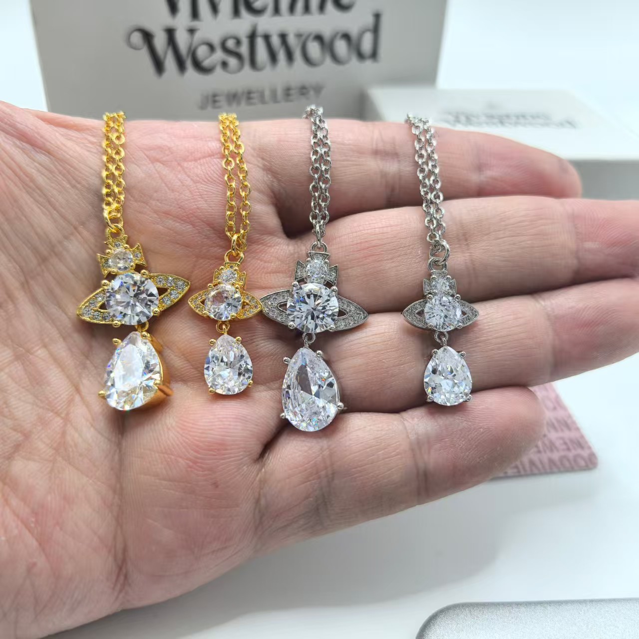 High-quality, thick gold-plated, Xijia Empress Dowager Saturn element mermaid tears multi-colored diamond teardrop long necklace for women. - Image 6