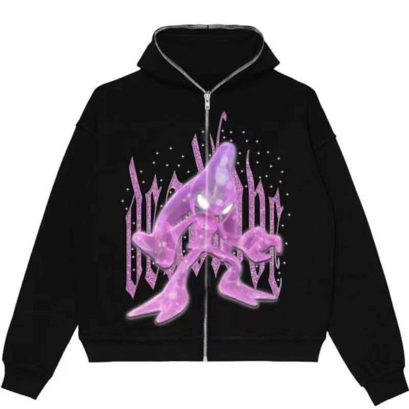 2023 European and American dark fashion alphabet sweatshirt men and women hoodies Goth couple Harajuku large size zipper sweater - Image 2