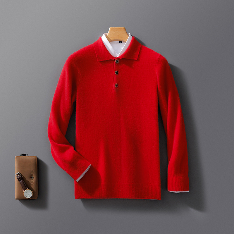 New 100-neck men's pure polo shirt, base layer knitted 23 pullover sweater, wool sweater, autumn and winter shirt, loose fit. - Image 8