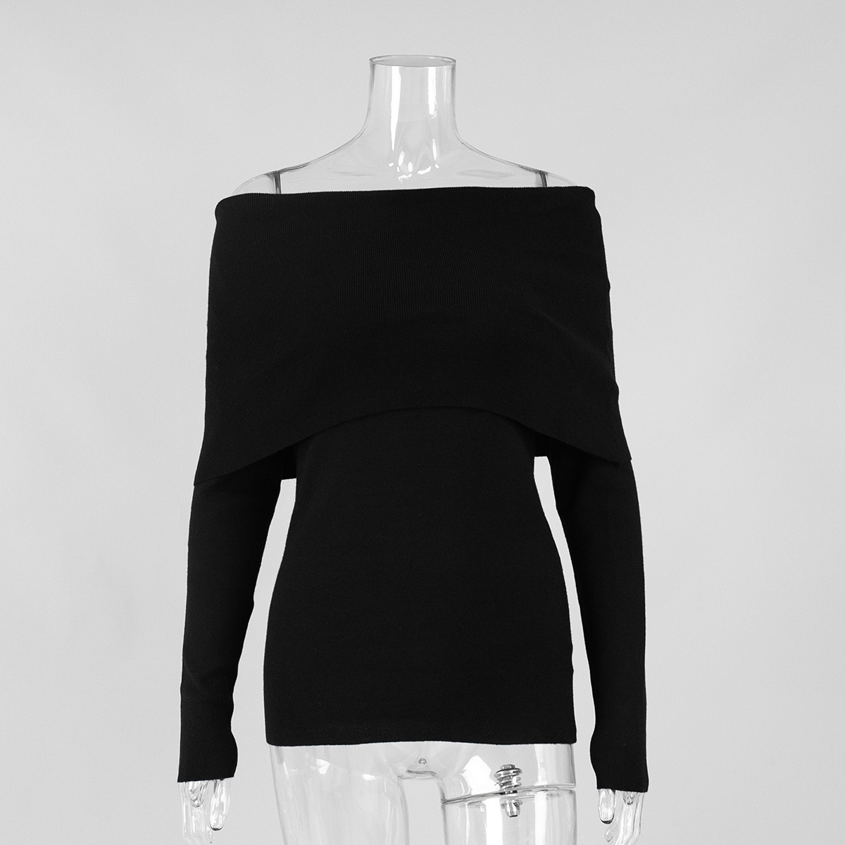 Women's Cross-Border Sweater 2025 Autumn/Winter European and American Style Long-Sleeved Knitted Base Layer Top, Off-Shoulder Sexy Slim Fit Top - Image 11