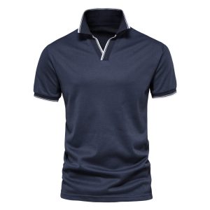 Foreign trade cross-border summer men's European size solid color V-neck POLO shirt work clothes short-sleeved tops European and American independent station