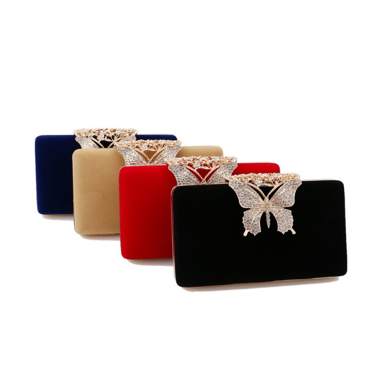 Cross-border hot-selling diamond-studded evening bag bow high-end ladies velvet banquet bag evening dress clutch bag - Image 5