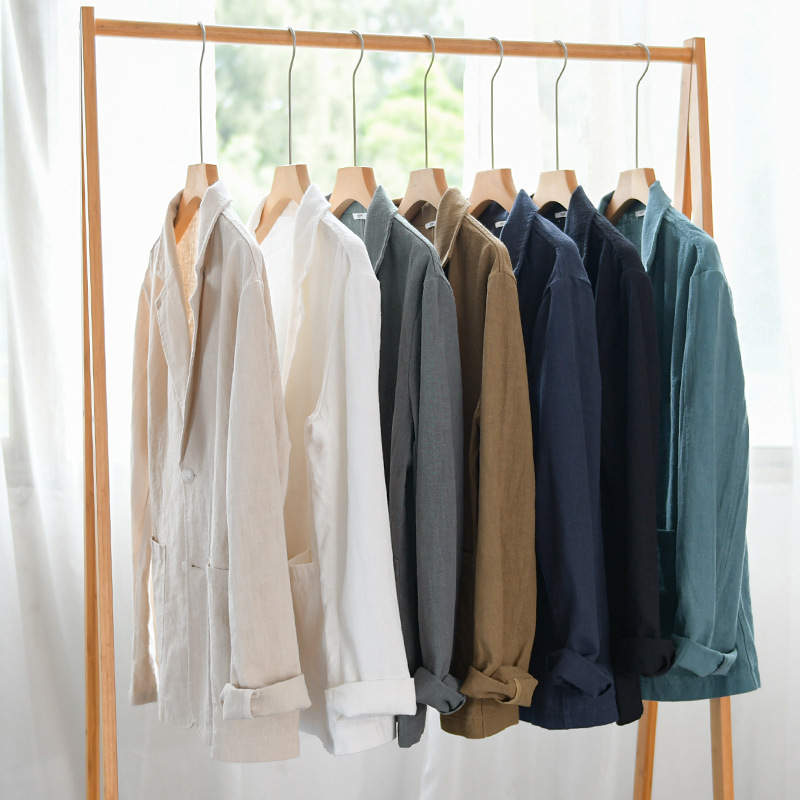 Spring and autumn men's striped short-sleeved casual suit linen loose youth handsome popular simple suit Y803 - Image 4