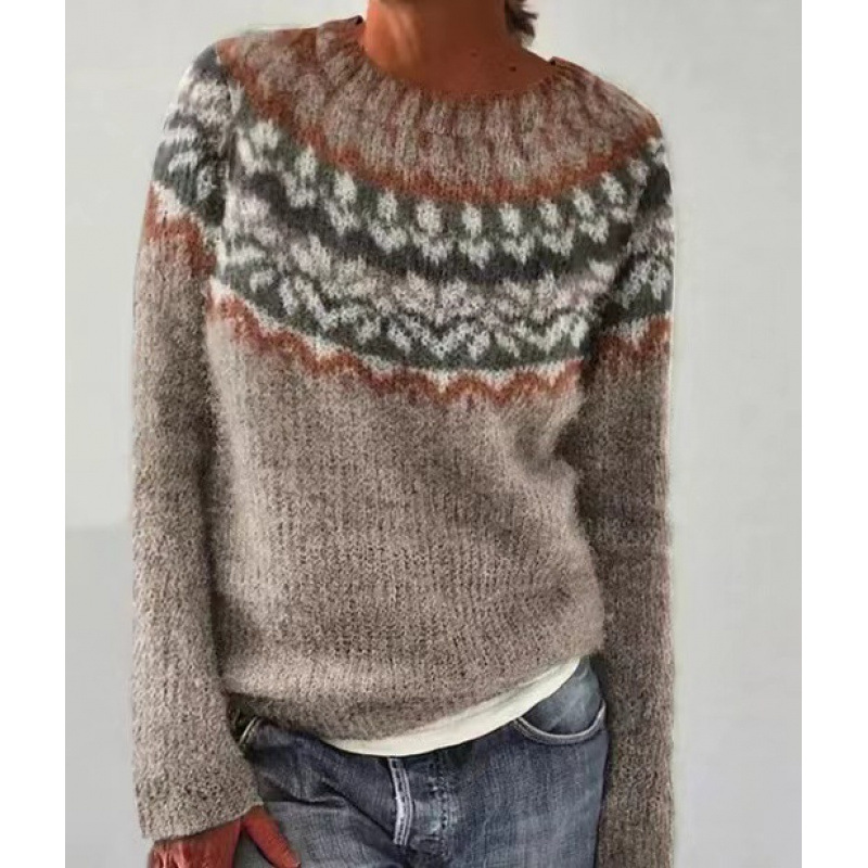 Amazon European and American new sweater women wish hot sale round neck color matching loose fashion pullover sweater - Image 14