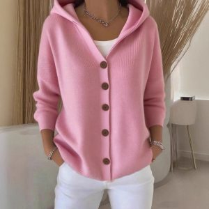 Women's Button-Front Hooded Knit Cardigan