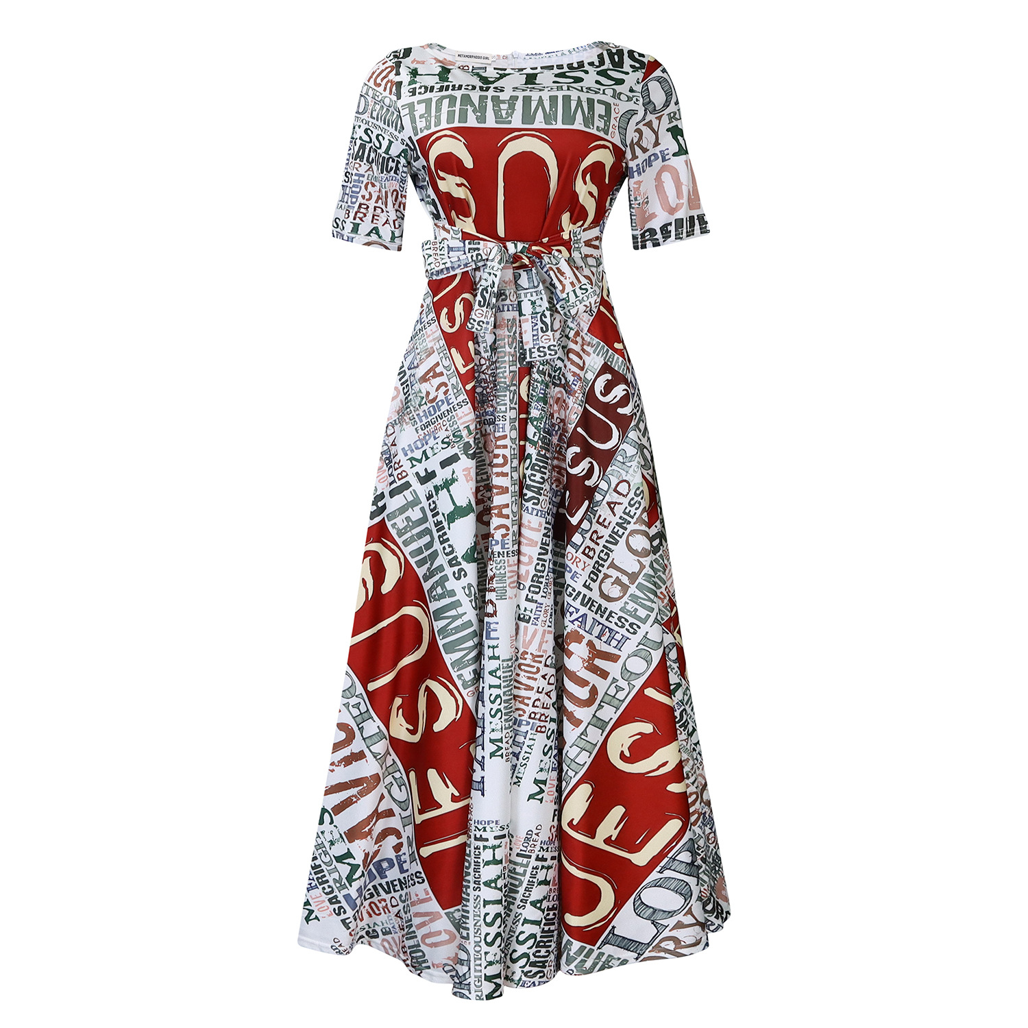 D3266 Cross-border Women's Clothing 2024 New Fashionable and Elegant Tie-waist Plus Size Short Sleeve Full Skirt Dress (Foreign Trade) - Image 12