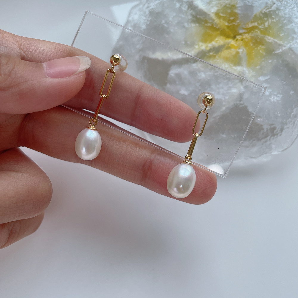 Retro simple chain pearl earrings sterling silver female design 2023 new trendy earrings wholesale - Image 3