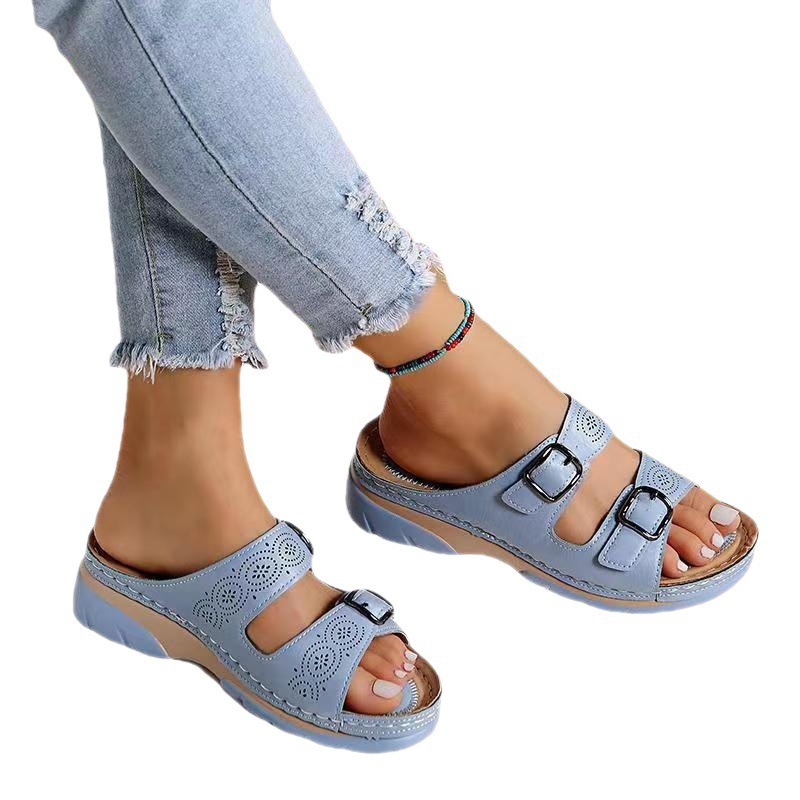 2022 summer foreign trade new large size sandals independent drill fashion wedge heel spot casual sandals - Image 4