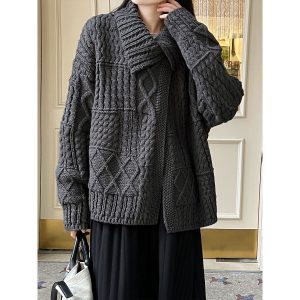 LUXI Wool Oversized Collar Sweater for Women, Autumn, Niche Design, 3D Cable Knit Sweater ss889, Loose Fit