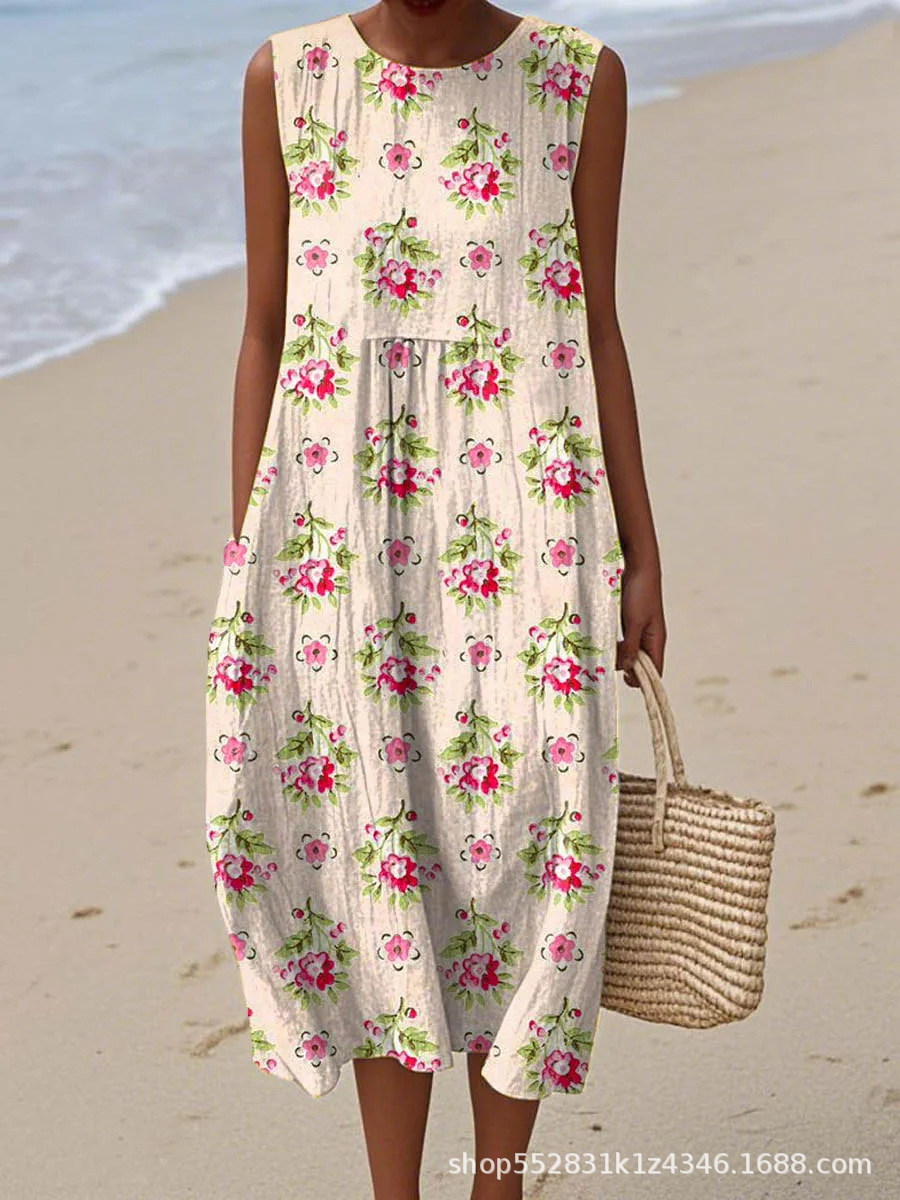 2025 European and American spring and summer new sleeveless casual printed temperament long dress slim small fresh casual dress - Image 18