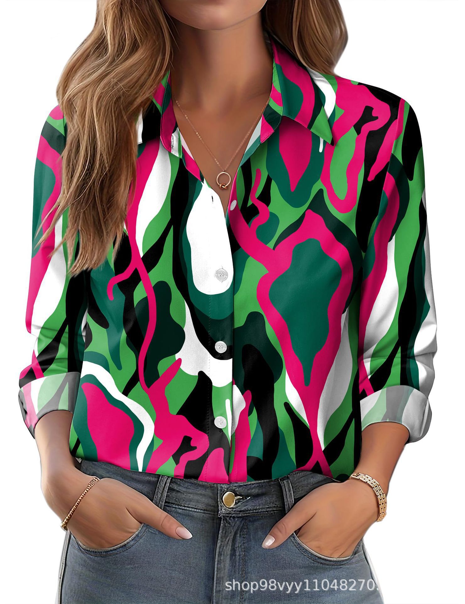 Women's 3D Printed Floral Loose-fitting Shirt, European and American Style, for Cross-border E-commerce AliExpress Independent Website - Image 32