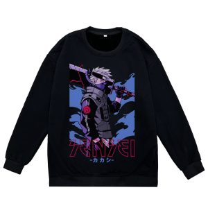 2023 autumn and winter new NARUTO Naruto peripheral printed round neck sweatshirt casual loose men's pullover