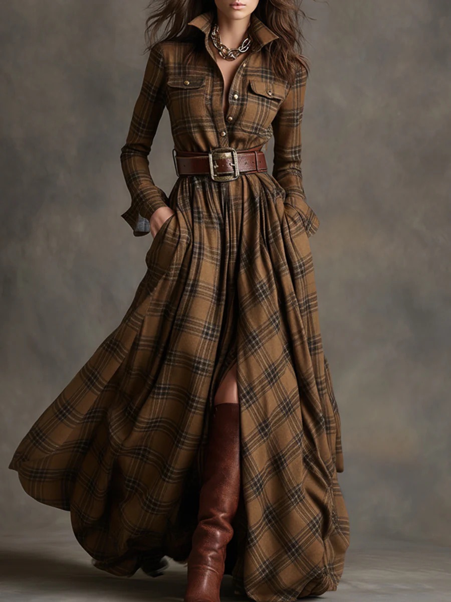 2025 European and American cross-border women's clothing, French retro plaid dress, new style from Amazon independent website. - Image 7