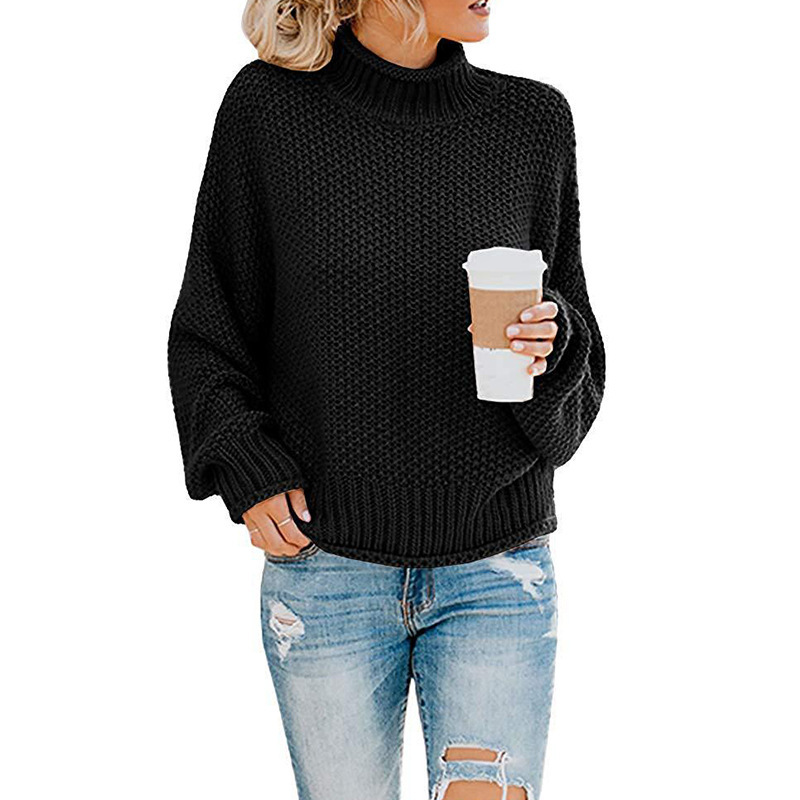 Turtleneck sweater women autumn and winter Amazon knitted sweater loose solid color large size OL commuting cross-border women's clothing - Image 15