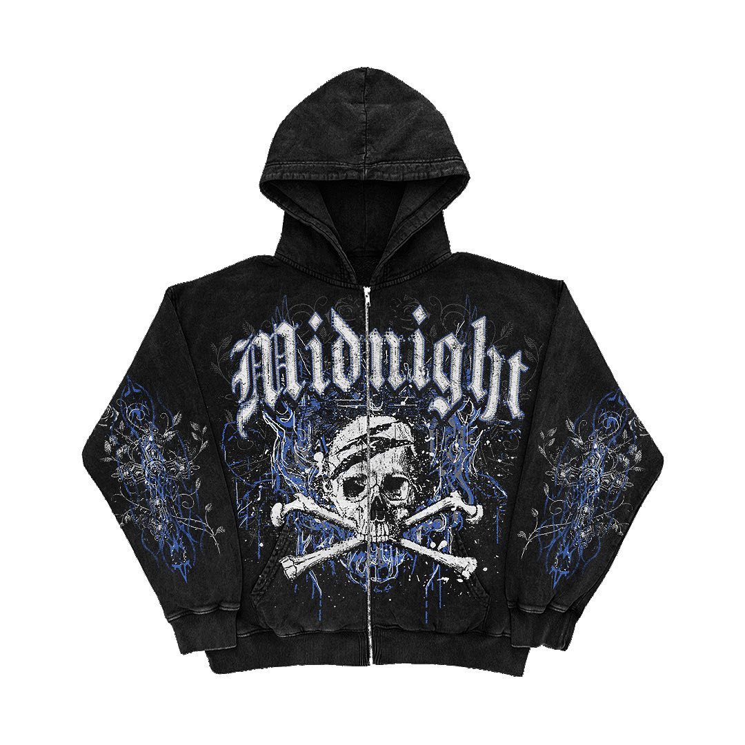 American Y2K motorcycle style 2022 winter letter skull print zipper hoodie long-sleeved sweater - Image 5