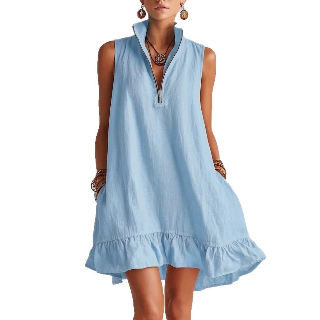 2026 New Arrival European and American Cross-Border Vacation Sleeveless V-Neck Dress, High-End Cross-Border Casual Dress - Image 5