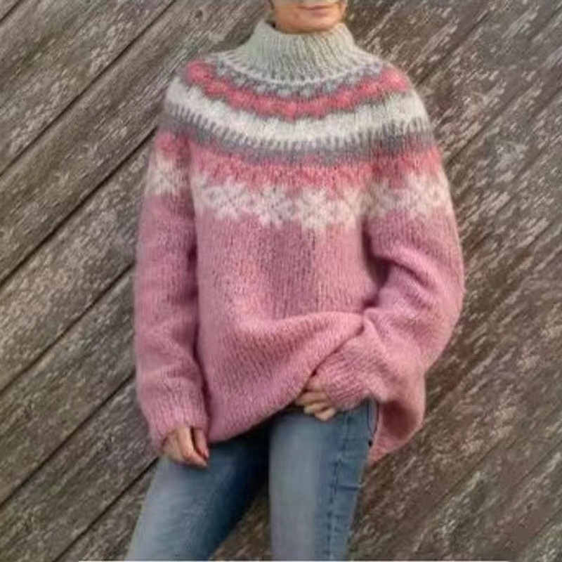 Amazon European and American new sweater women's wish hot sale round neck color matching loose fashion pullover sweater - Image 23