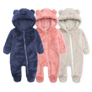 Autumn and winter baby bodysuit, romper, thick and warm newborn flannel outerwear, plush clothes