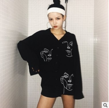 Amazon AliExpress printed cardigan long-sleeved shirt Harajuku style bf mid-length shirt - Image 6