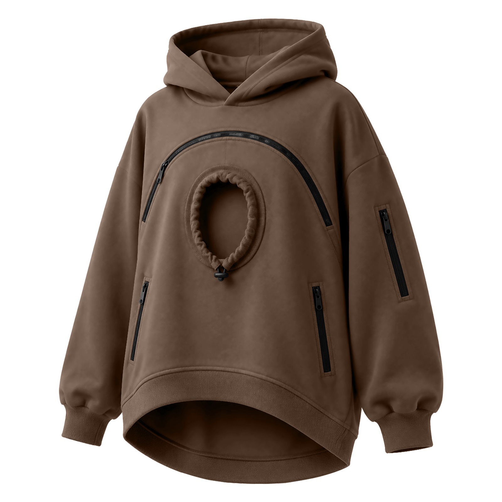Cross-border women's hooded sweatshirt with pet cat pocket, casual style, long-sleeved hooded fleece-lined top with zipper. - Image 13