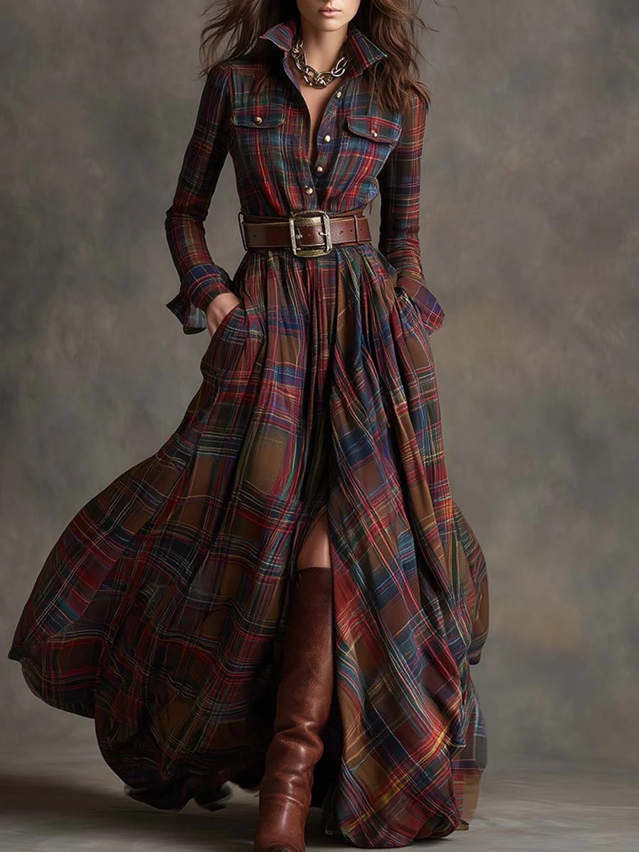 2025 European and American cross-border women's clothing, French retro plaid dress, new style from Amazon independent website. - Image 12