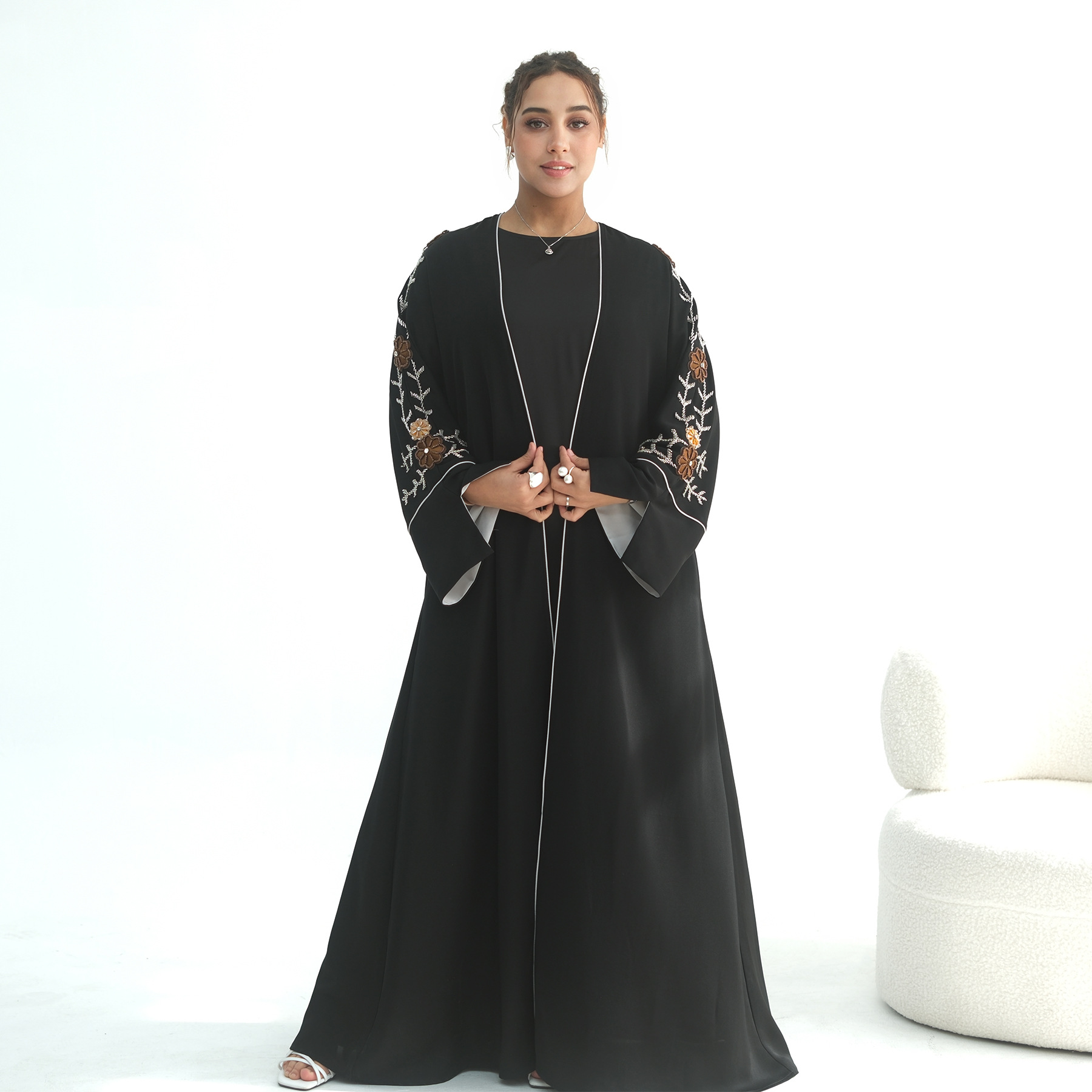 Actual photos straight from the camera, embroidered plus-size Middle Eastern European floral hand-beaded Middle Eastern Dubai robe/cardigan 1154 - Image 7