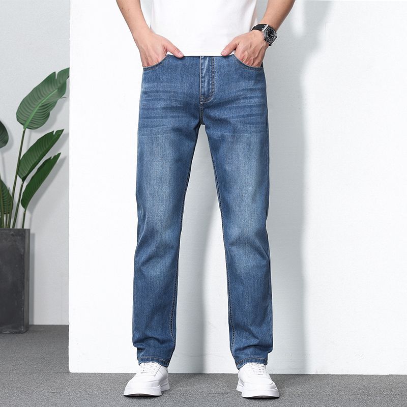 2025 new high-end stretch summer thin jeans men's loose straight ice silk casual large size long pants - Image 2