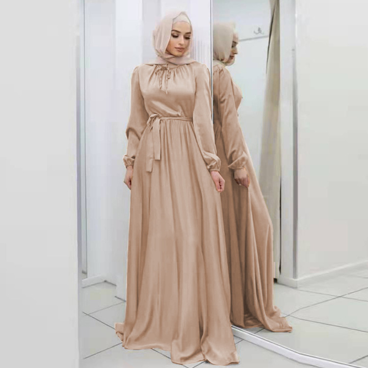 Factory direct sales Yi Duoduo European and American new soft waist elegant satin long skirt big swing dress 21662 - Image 7