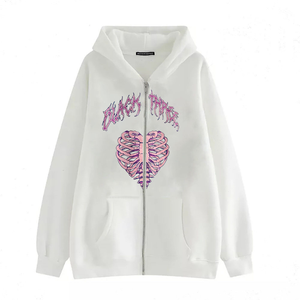 New arrival Skull Wings Hooded Zipper Sweatshirt Women Korean Style Plus Velvet Thickened Loose Sports Cardigan Sweatshirt Women - Image 33