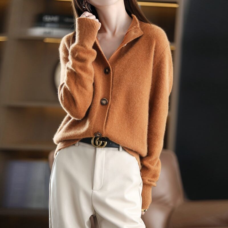 Retro autumn and winter new stand-up collar knitted cardigan loose short coat women's round neck outside Korean version long-sleeved all-match sweater - Image 7