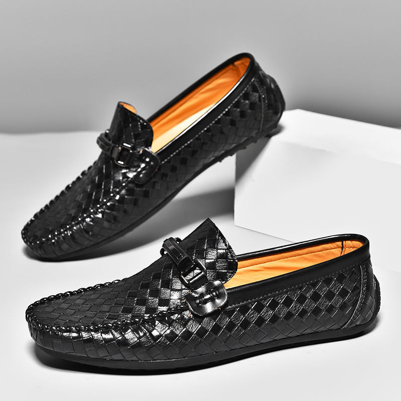 2023 new spring breathable non-slip beanie shoes for young men, casual leather shoes, lazy British fashion social guys