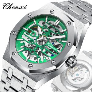 CHENXI New Mechanical Watch, Men's Steel Strap Skeleton Automatic Mechanical Watch