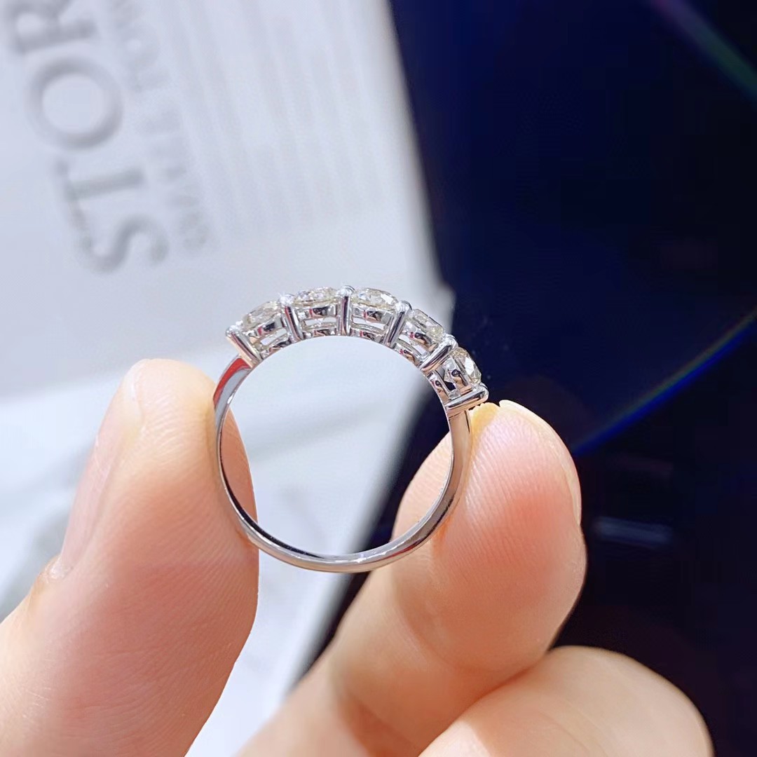 S925 Sterling Silver Five-Diamond Moissanite Pair Ring Classic Four-Prong Full Diamond Ring 18K Gold/White Gold Women's Ring Wholesale - Image 2