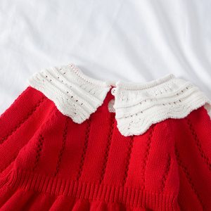 2022 Korean Spring New Infant Knitted Jumpsuit Female Baby Baby Doll Collar Long Sleeve Cotton Harness Romper