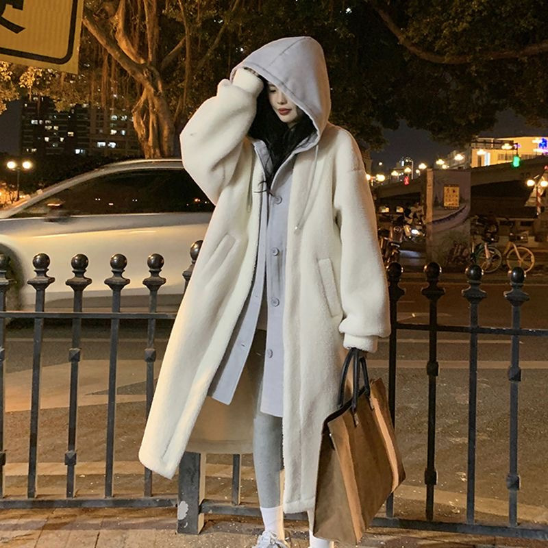 New autumn/winter long hooded coat for women, versatile loose-fitting fleece-lined sweatshirt, Korean style chic trendy coat. - Image 5