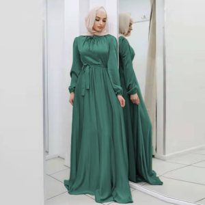 Factory direct sales Yi Duoduo European and American new soft waist elegant satin long skirt big swing dress 21662