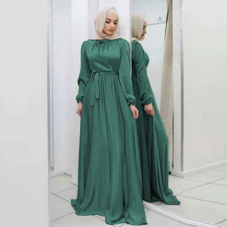 Factory direct sales Yi Duoduo European and American new soft waist elegant satin long skirt big swing dress 21662