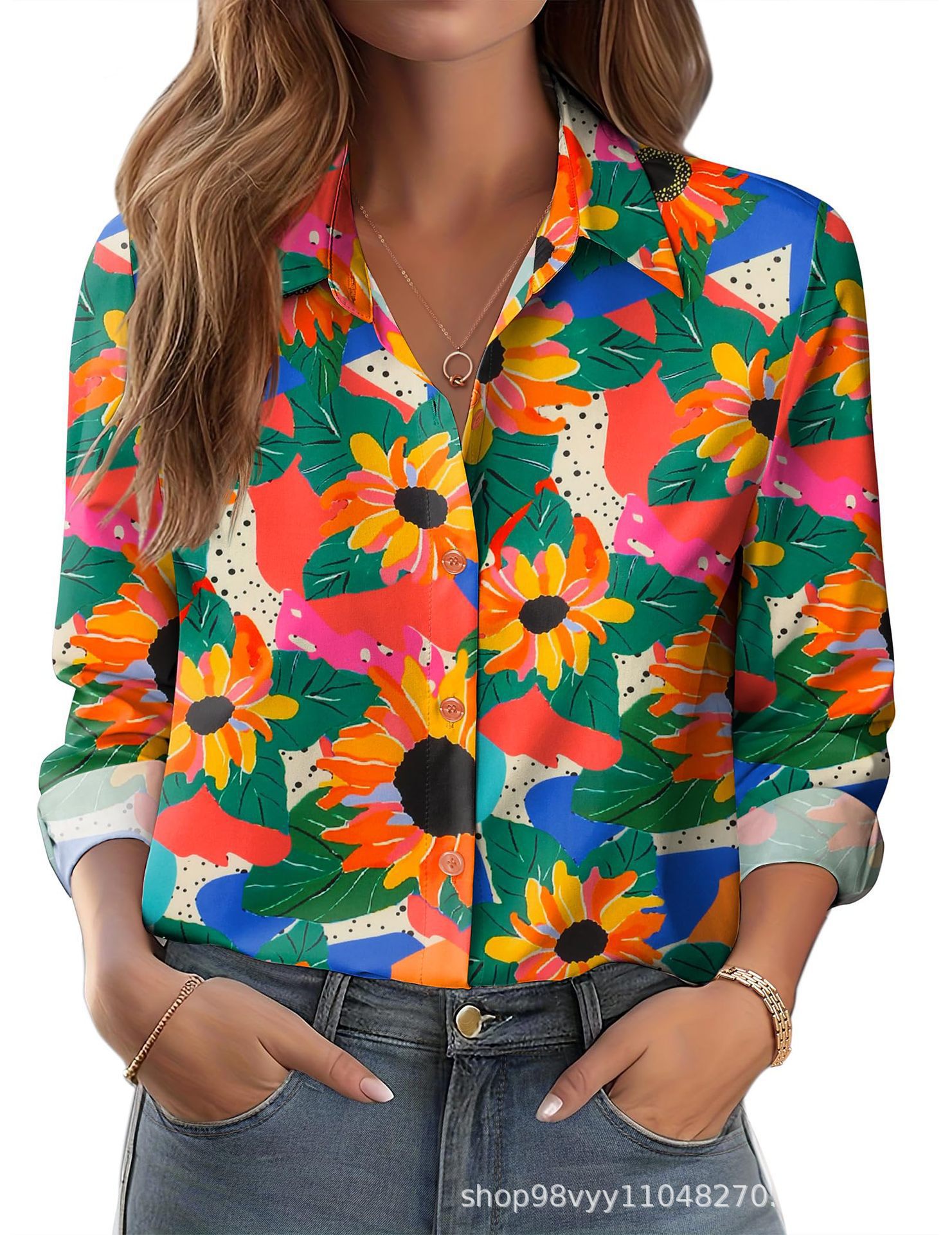 Women's 3D Printed Floral Loose-fitting Shirt, European and American Style, for Cross-border E-commerce AliExpress Independent Website - Image 42