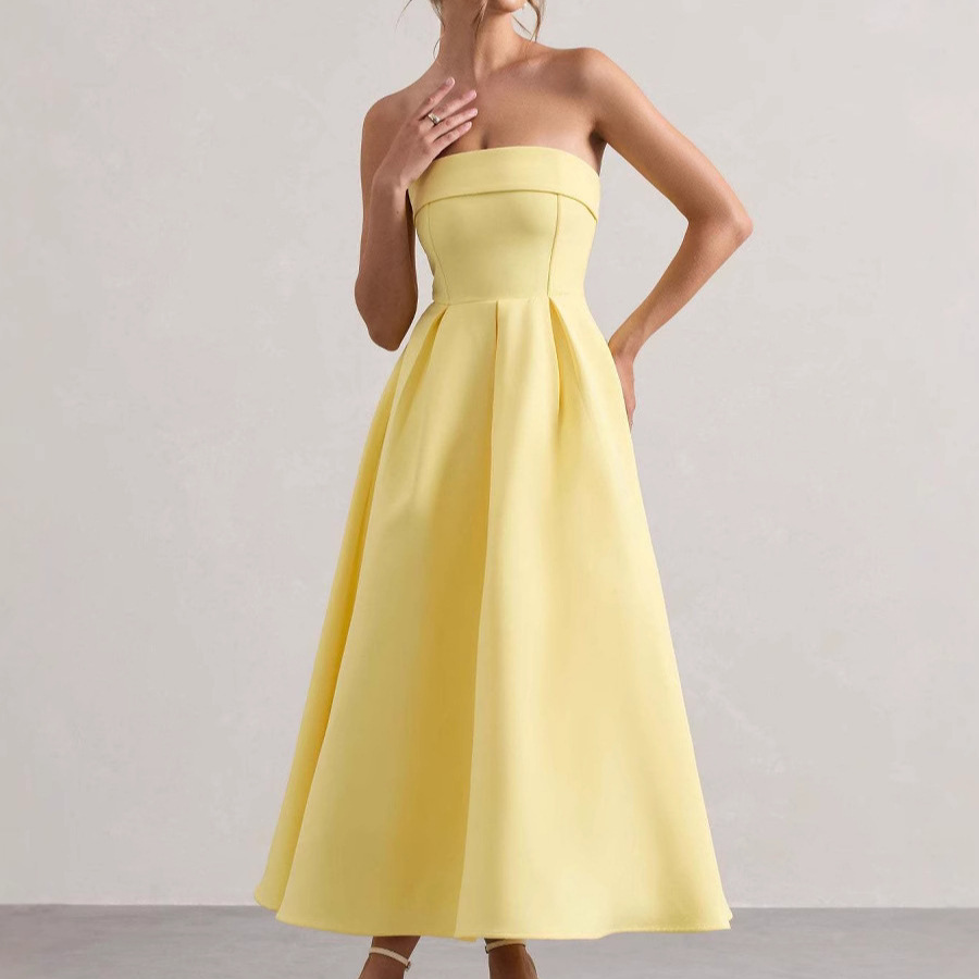 2025 European and American style elegant strapless dress, slim fit, foreign trade bandage-style cross-border high-end solid color long dress - Image 4