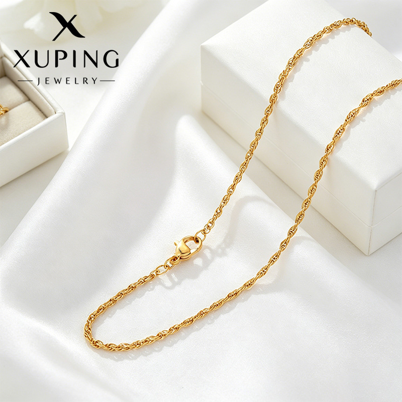 Xuping European and American cross-border stainless steel 24k color necklace, simple and everyday lobster clasp plain chain necklace, wholesale women's jewelry.